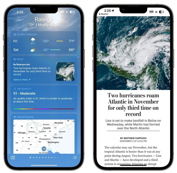 仁布苹果14维修分享iPhone 14手机如何看天气时顺带看新闻 